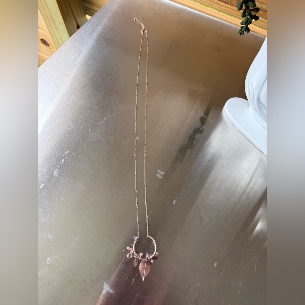 LC Lauren Conrad Rose Gold Necklace with Leaf Charm